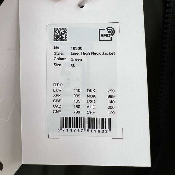 Rains Quilted Jacket Liner XL Green Zip Front High Neck New - Picture 5 of 6